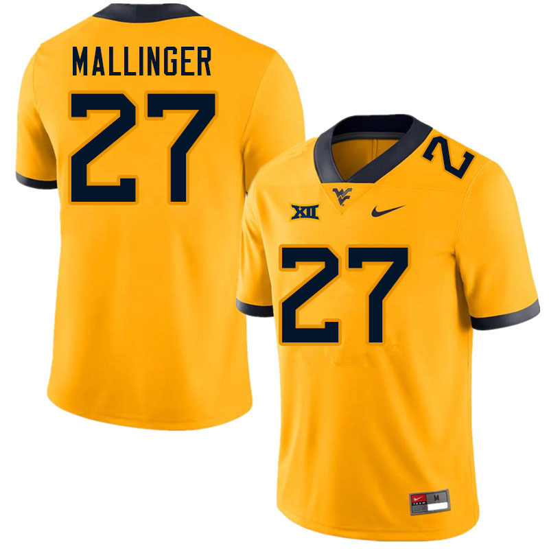 Men #27 Davis Mallinger West Virginia Mountaineers College Football Jerseys Sale-Gold